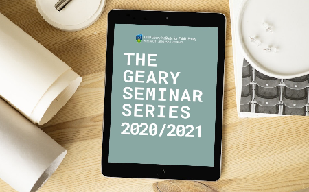 Tablet with gray image that says 'The Geary Seminar Series 2020/2021'